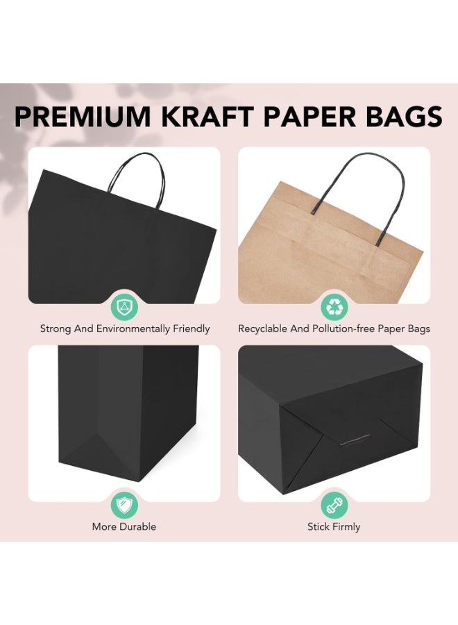 FAYET 10 Pack Black Paper Gift Bags with Handles, Large Kraft Shopping Bags for Business, Boutique, Gifts and Parties - Image 2